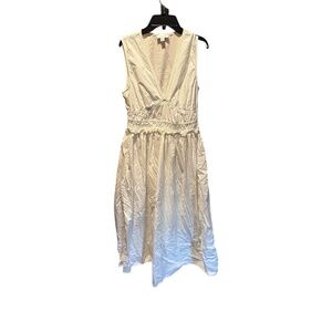 Topshop V Neck Channeled Poplin Midi Dress in Ivory Size 8